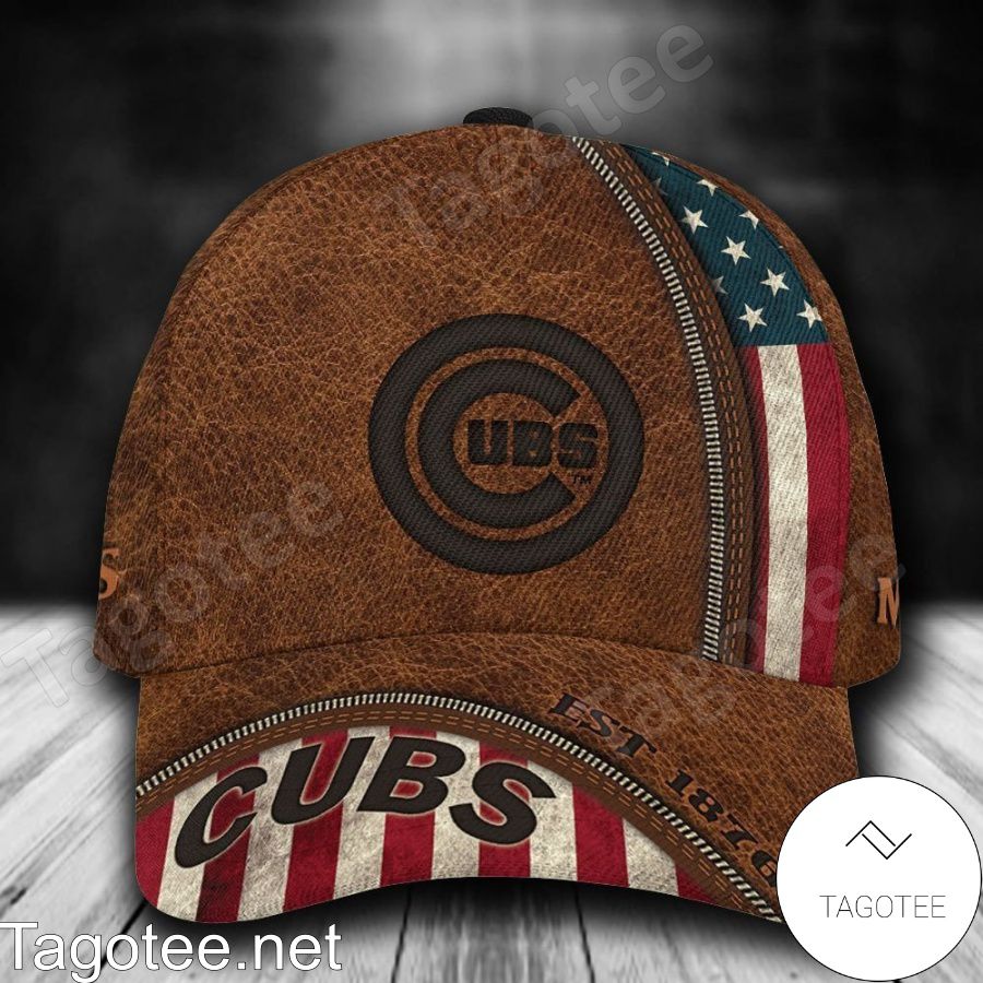 Chicago Cubs Leather Zipper Print MLB Custom Name Personalized Cap