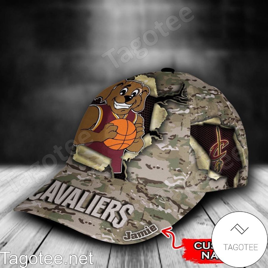 Cleveland Cavaliers Camo Mascot NBA Custom Name Personalized Cap a