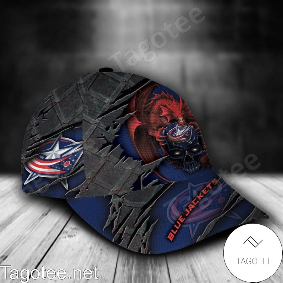 Columbus Blue Jackets Dragon Crack 3D NHL Custom Name Personalized Cap a