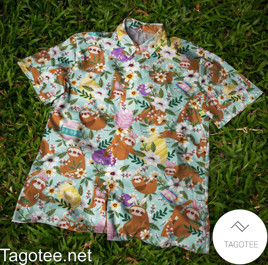 Cute Sloth Easter Egg Floral Hawaiian Shirt