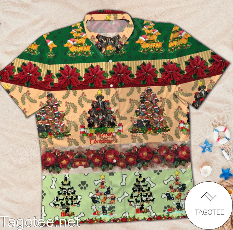 Dachshund Merry Christmas Xmas Tree Hawaiian Shirt