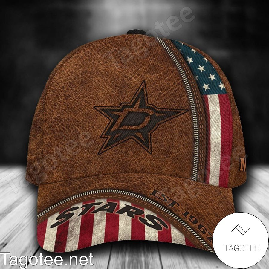 Dallas Stars Leather Zipper Print NHL Custom Name Personalized Cap