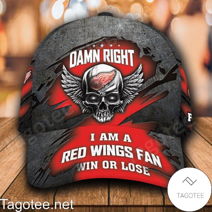 Detroit Red Wings Skull Damn Right I Am A Fan Win Or Lose NHL Custom Name Personalized Cap