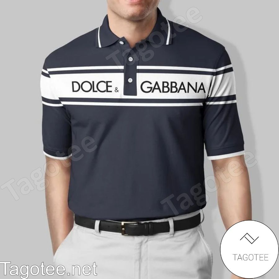 Dolce And Gabbana White Stripe Navy Polo Shirt