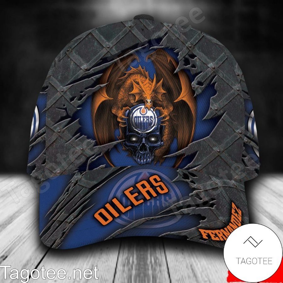 Edmonton Oilers Dragon Crack 3D NHL Custom Name Personalized Cap