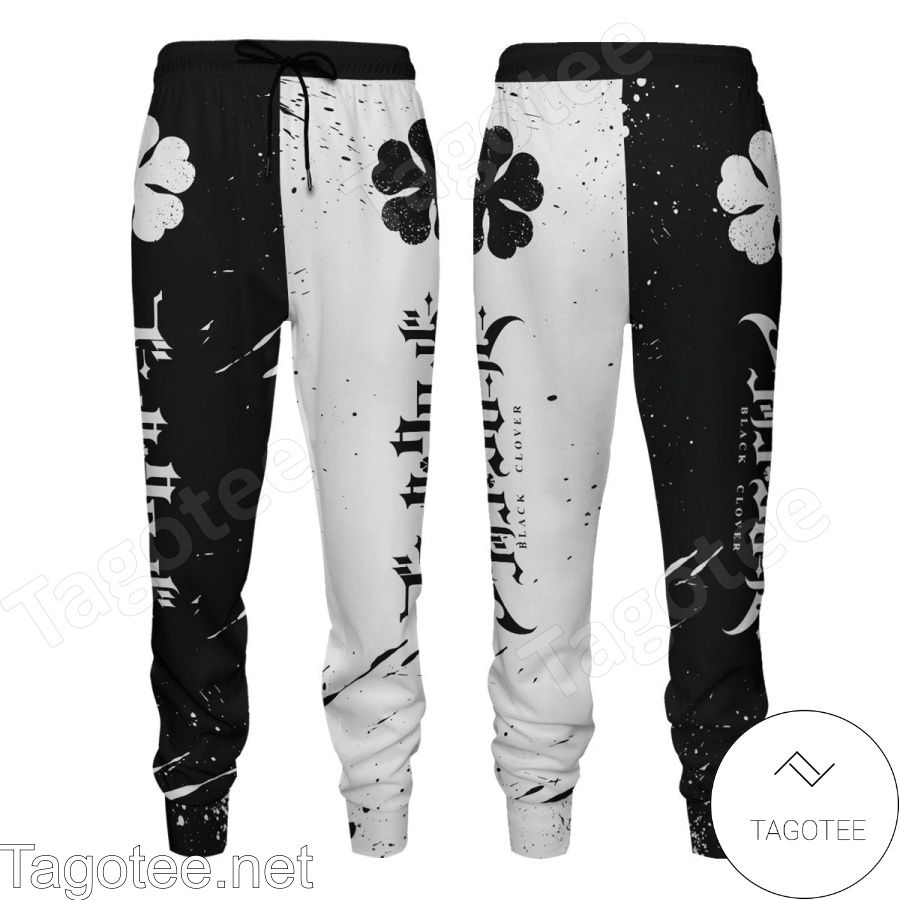 All Over Print Five Leaf Black Clover Black And White Pants