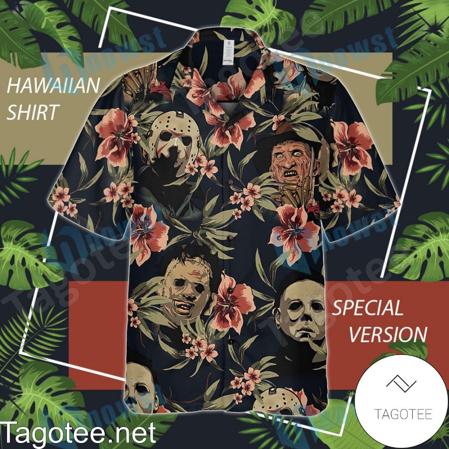 Freddy Krueger, Michael Myers And Jason Vahoones Tropical Flower Hawaiian Shirt