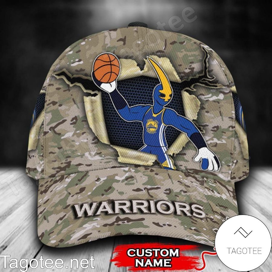 Golden State Warriors Camo Mascot NBA Custom Name Personalized Cap