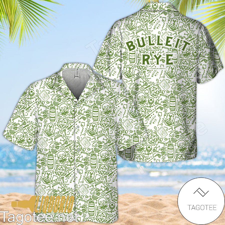 Green Bulleit Rye Whiskey Doodle Art Hawaiian Shirt