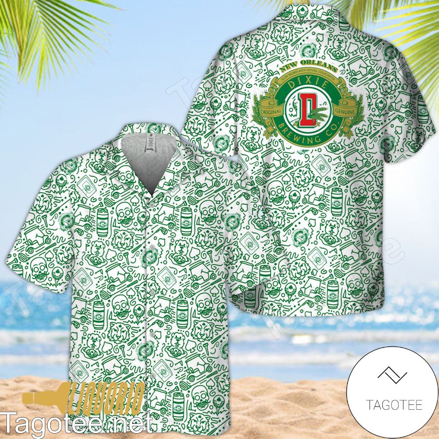 Green Dixie Beer Doodle Art Hawaiian Shirt