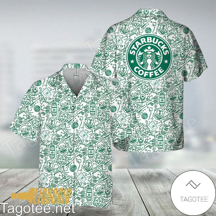 Green Starbucks Coffee Doodle Art Hawaiian Shirt