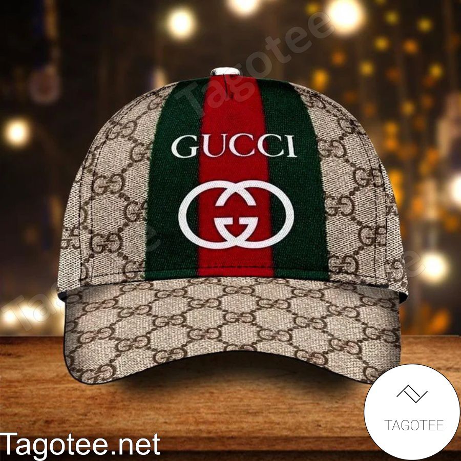 Gucci Beige With Brand Name And Logo On Green And Red Stripes Cap