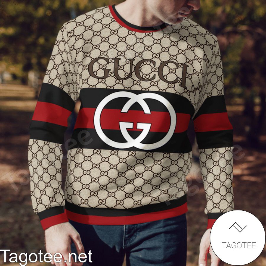 Gucci Big Logo On Black And Red Stripes Sweater a