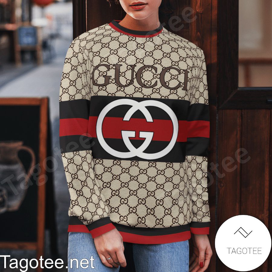 Gucci Big Logo On Black And Red Stripes Sweater b