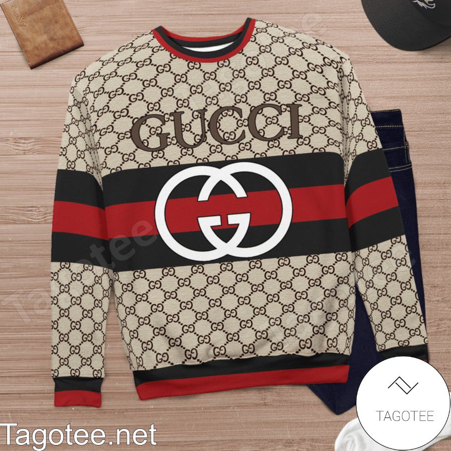 Gucci Big Logo On Black And Red Stripes Sweater c