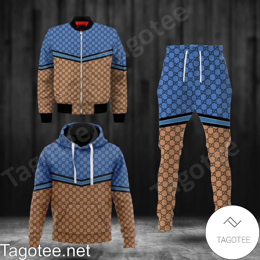 Gucci Blue And Brown Monogram Hoodie And Pants