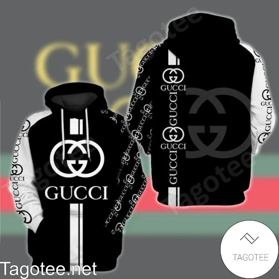 Gucci Brand Name And Logo Print Black And White Hoodie