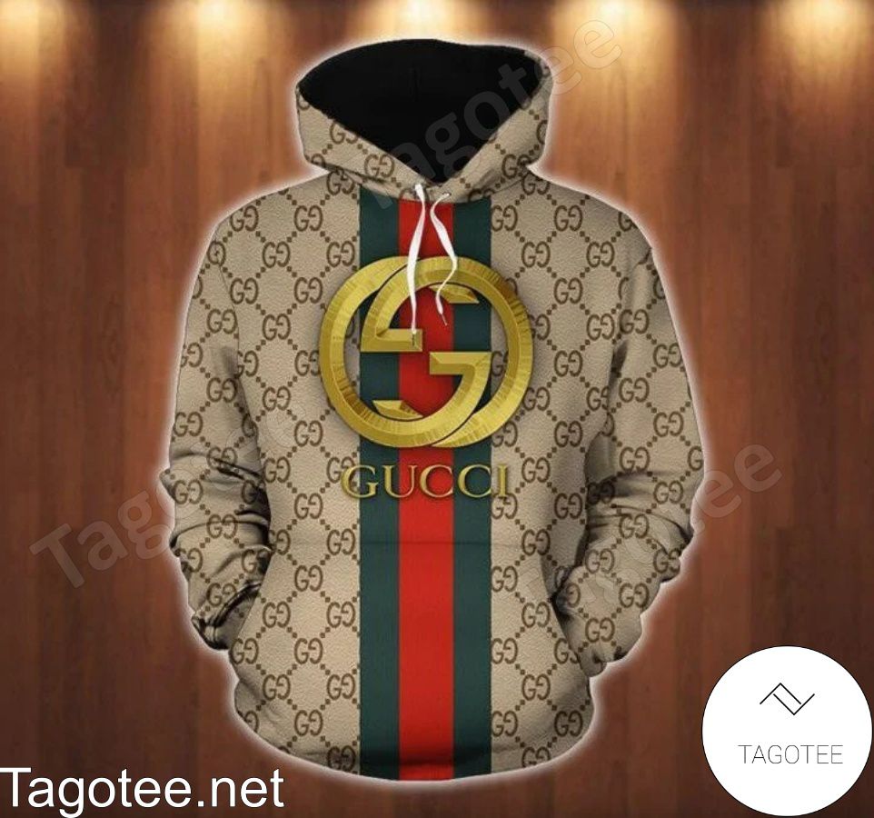Gucci Gold Logo On Green And Red Vertical Stripes Hoodie - Tagotee