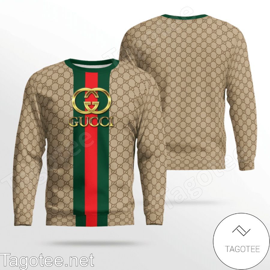 Gucci Gold Logo On Green And Red Vertical Stripes Sweater