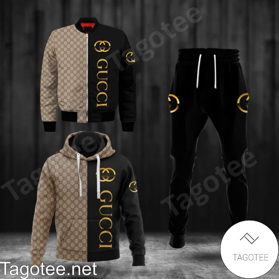 Gucci Half Black Half Beige Monogram Hoodie And Pants