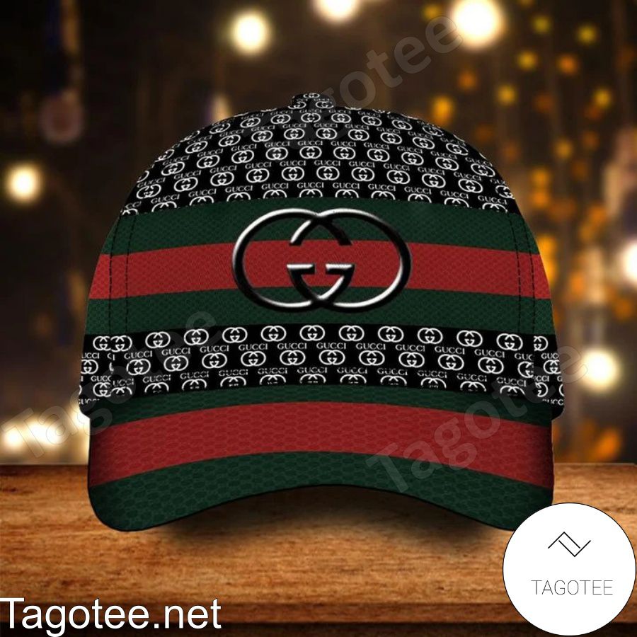 Gucci Logo Full Print And Green And Red Stripes Cap
