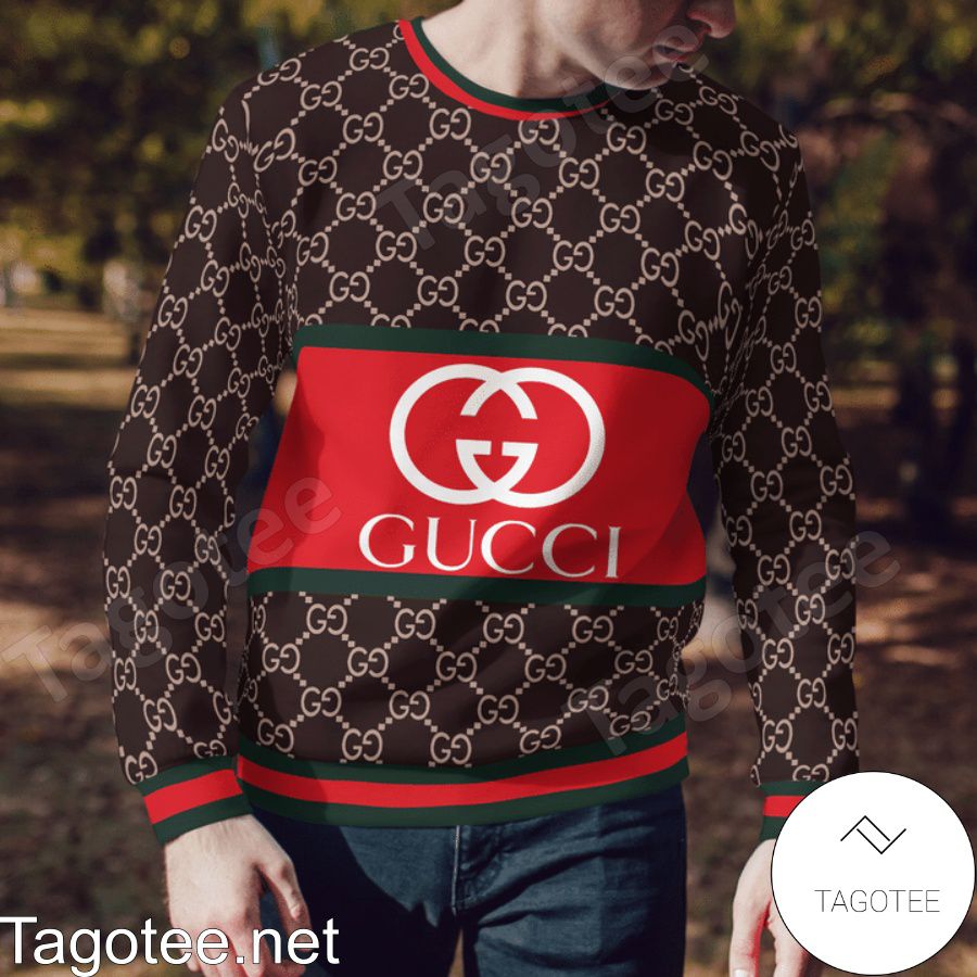 Gucci Logo On Red Dark Brown Monogram Sweater a