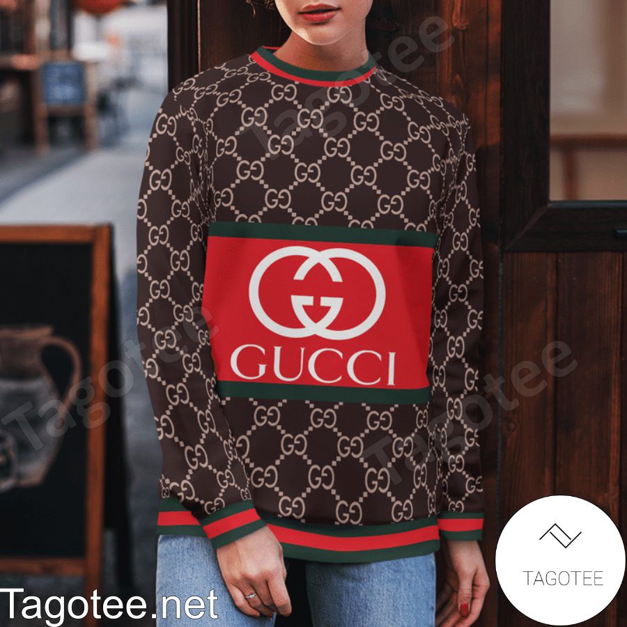 Gucci Logo On Red Dark Brown Monogram Sweater b