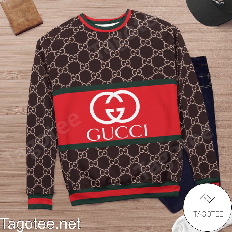 Uit Fysica Achternaam Gucci Logo On Red Dark Brown Monogram Sweater - Tagotee