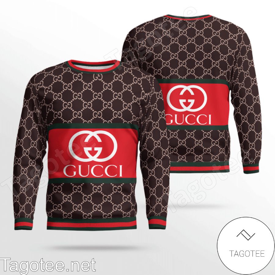 Gucci Logo On Red Dark Brown Monogram Sweater