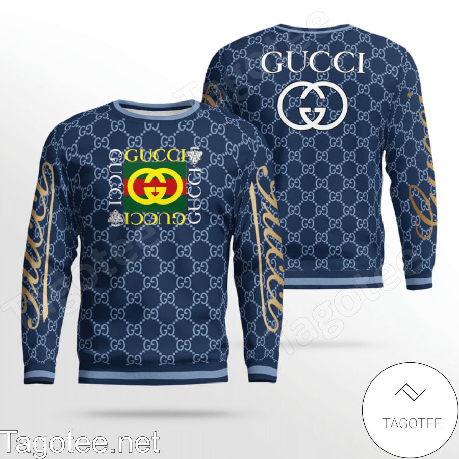 Gucci Square Logo Blue Monogram Sweater