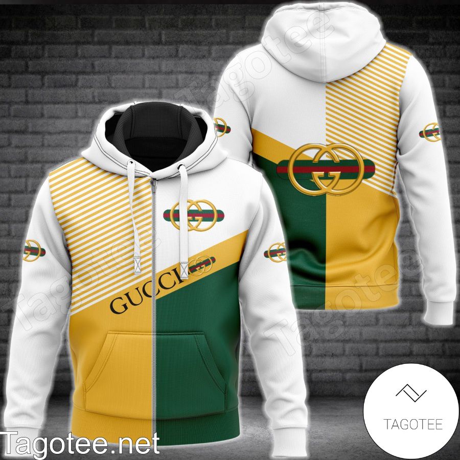  Ships From USA Gucci Stripe Logo White Mix Green And Yellow Hoodie