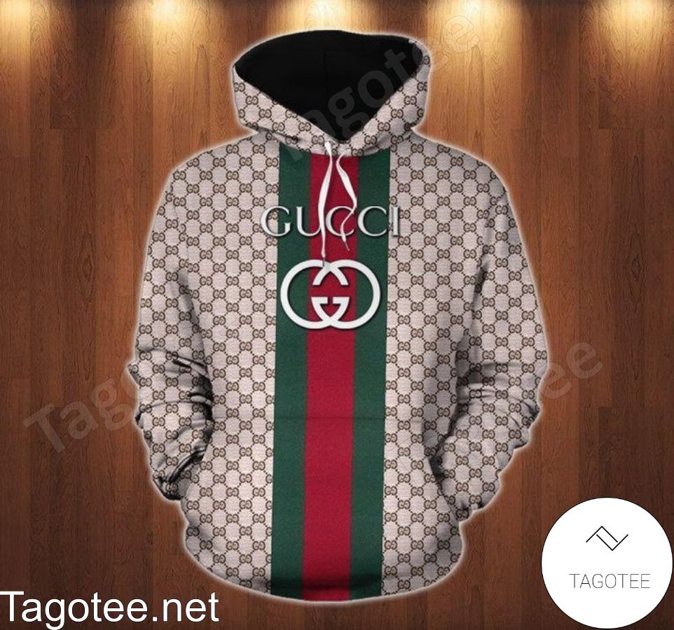 Gucci White Logo On Green And Red Vertical Stripes Hoodie