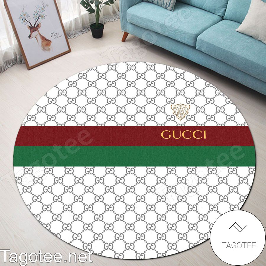 Gucci White Monogram With Red And Green Stripes Round Rug