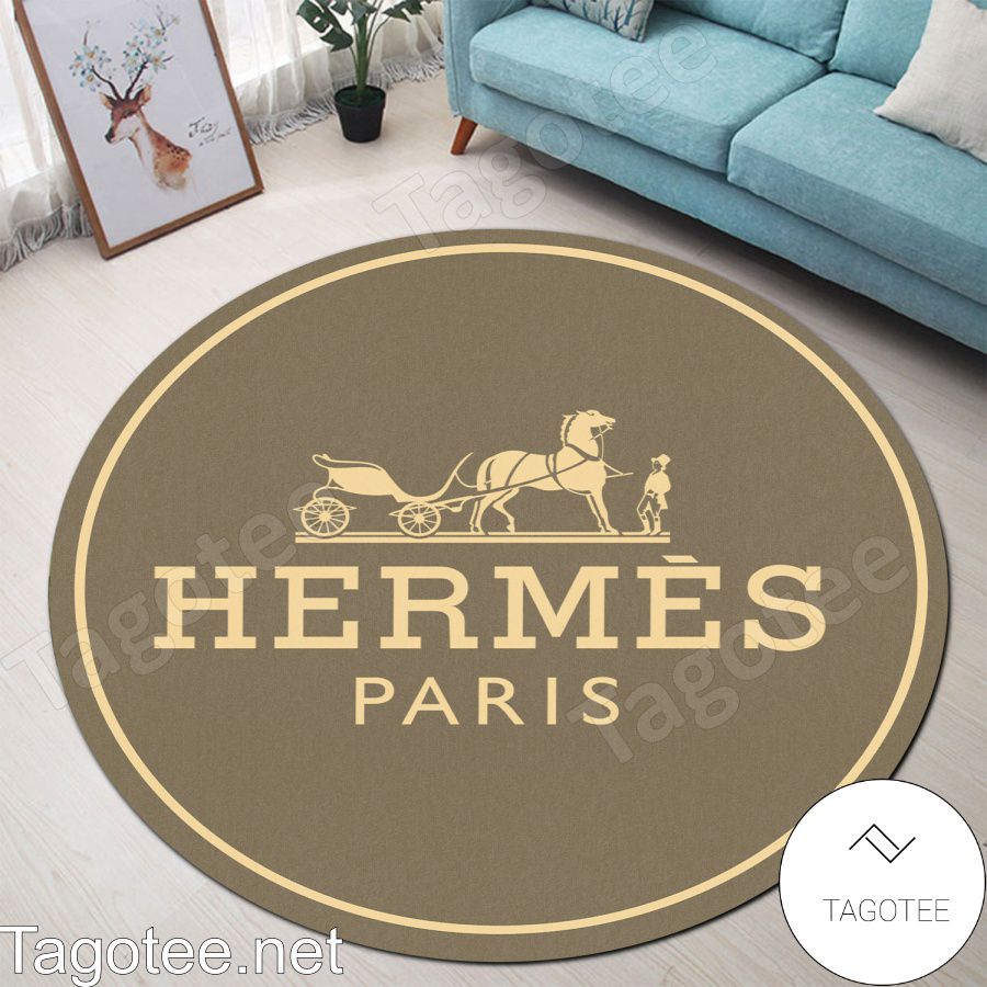 Hermes Paris Luxury Brand Light Brown Round Rug