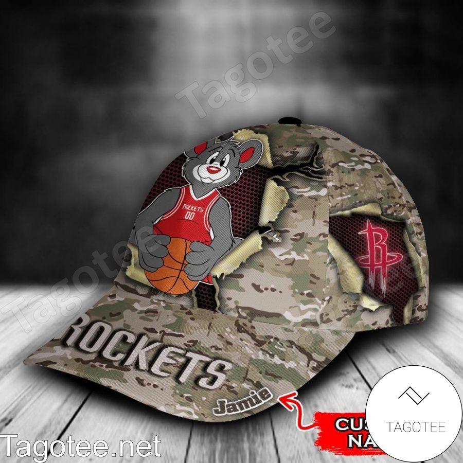 Houston Rockets Camo Mascot NBA Custom Name Personalized Cap a