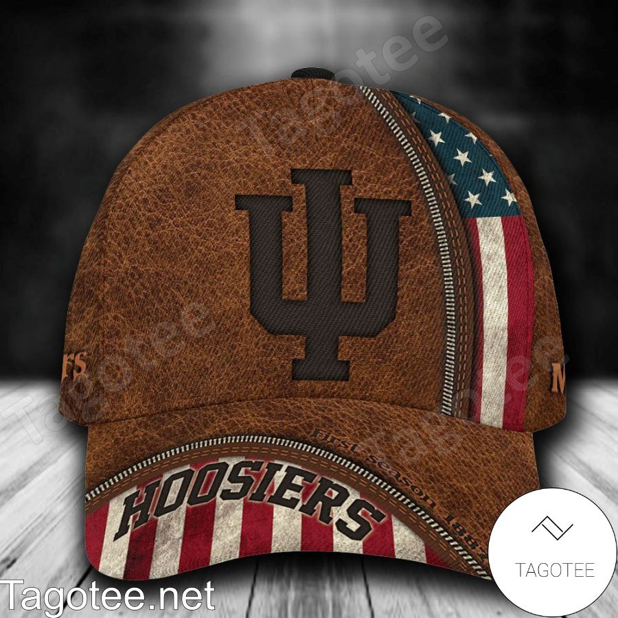 Indiana Hoosiers Leather Zipper Print Personalized Cap