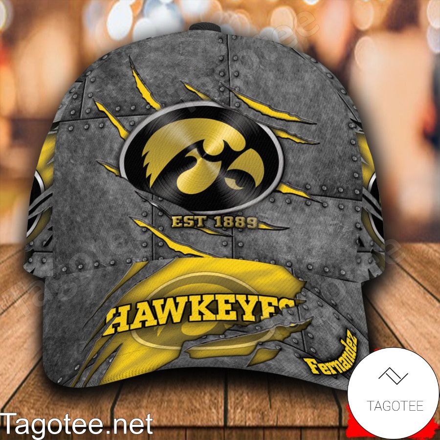 Iowa Hawkeyes Leather Zipper Print Personalized Cap
