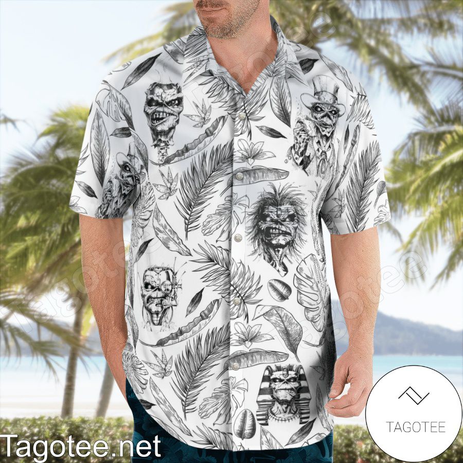 Iron Maiden Black And White Tropical Hawaiian Shirt c