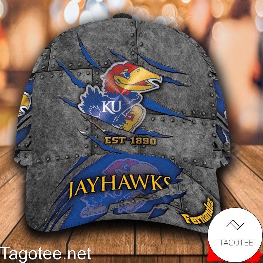 Kansas Jayhawks Leather Zipper Print Personalized Cap