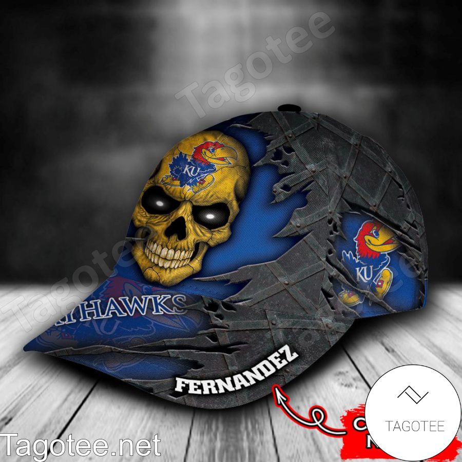 Kansas Jayhawks Skull NCAA Personalized Cap b
