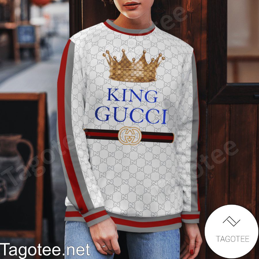 King Gucci Crown White Monogram With Black And Red Stripes Logo Sweater b