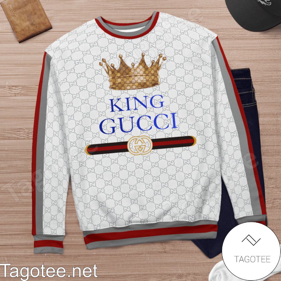 King Gucci Crown White Monogram With Black And Red Stripes Logo Sweater c