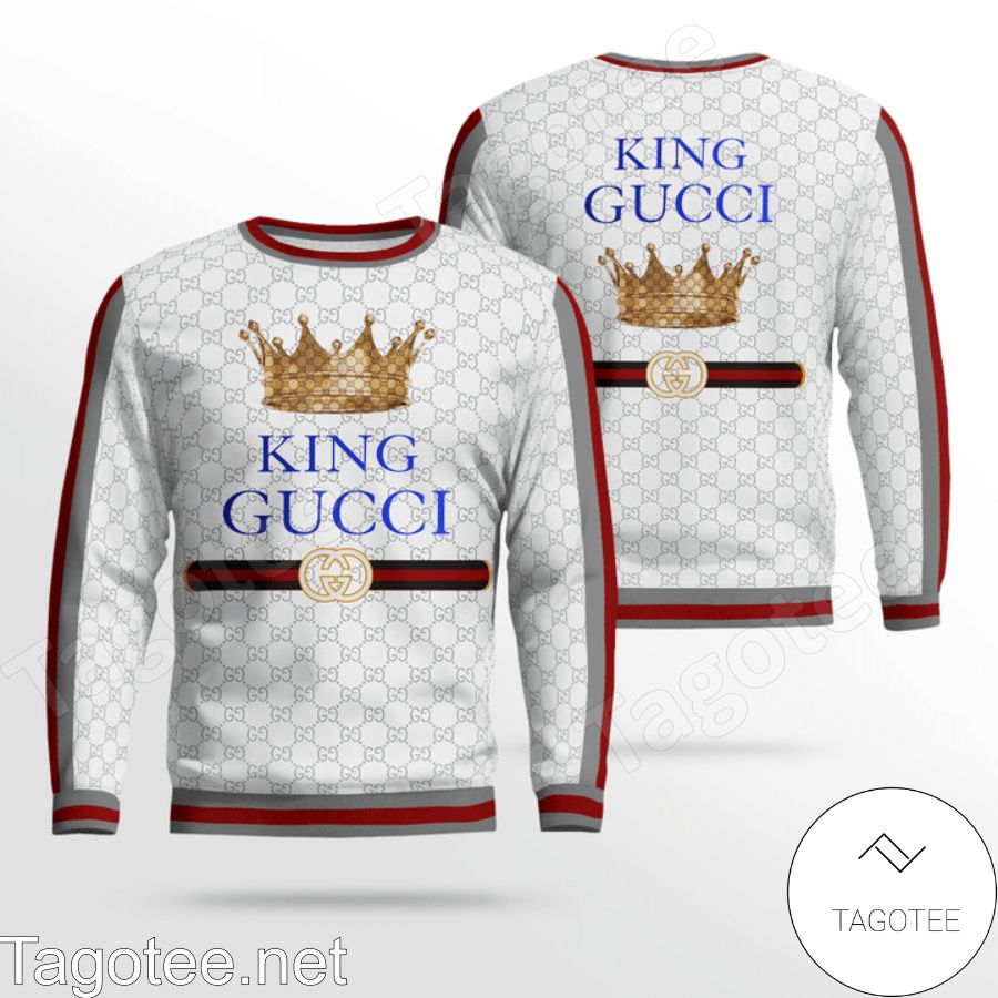 King Gucci Crown White Monogram With Black And Red Stripes Logo Sweater
