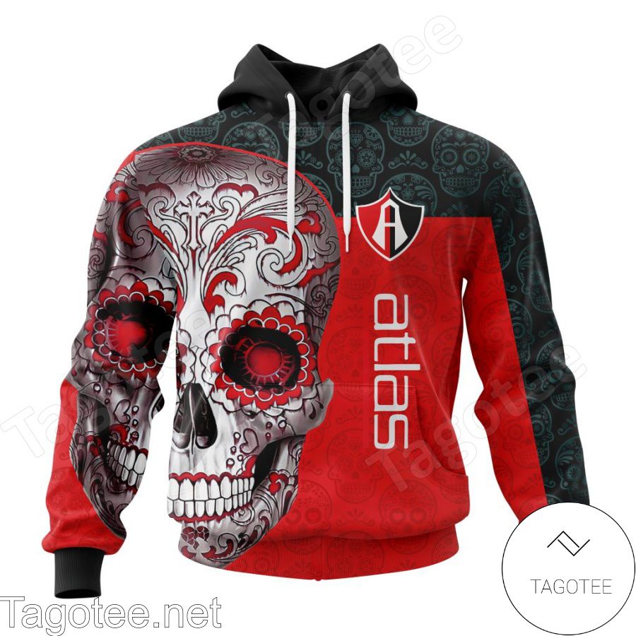 LIGA MX Atlas F.C Sugar Skull For Dia De Muertos Customized T-shirt, Hoodie