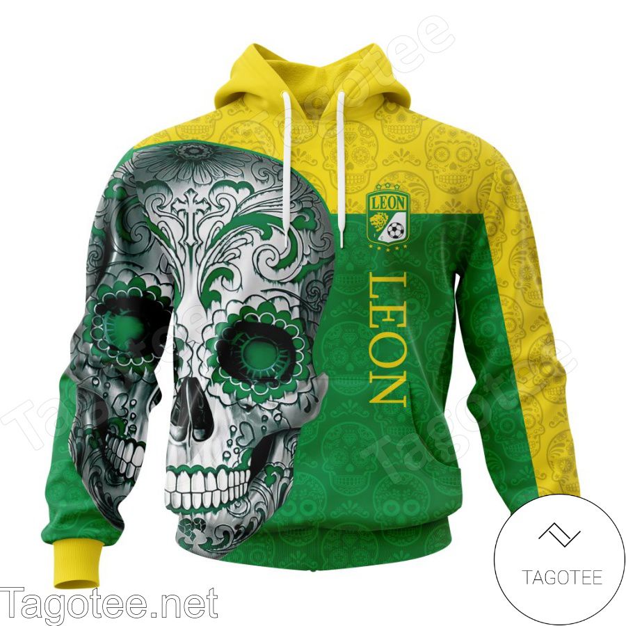 LIGA MX Club Leon Sugar Skull For Dia De Muertos Customized T-shirt, Hoodie
