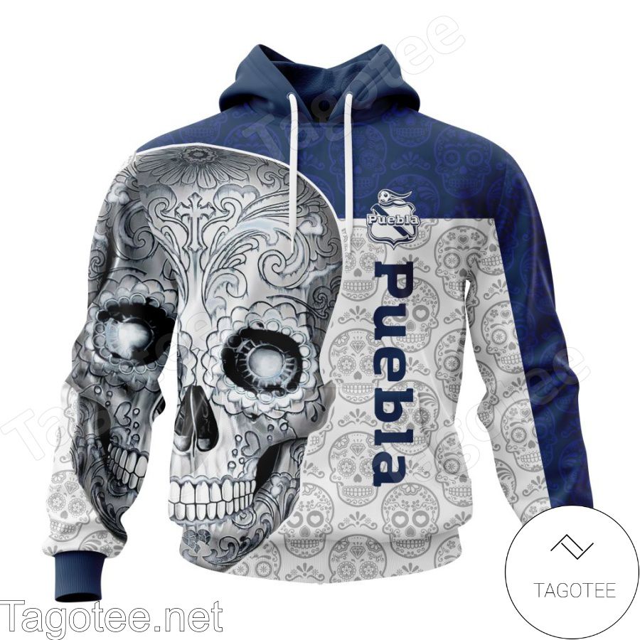 LIGA MX Club Puebla Sugar Skull For Dia De Muertos Customized T-shirt, Hoodie