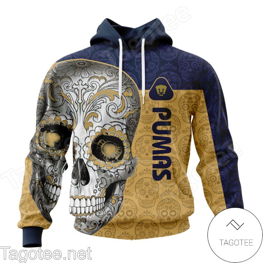 LIGA MX Pumas UNAM Sugar Skull For Dia De Muertos Customized T-shirt, Hoodie