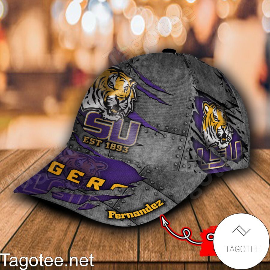 LSU Tigers Leather Zipper Print Personalized Cap b