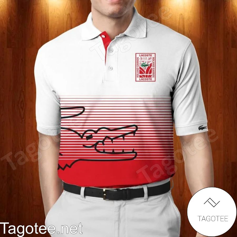 Lacoste Logo Print White And Red Polo Shirt