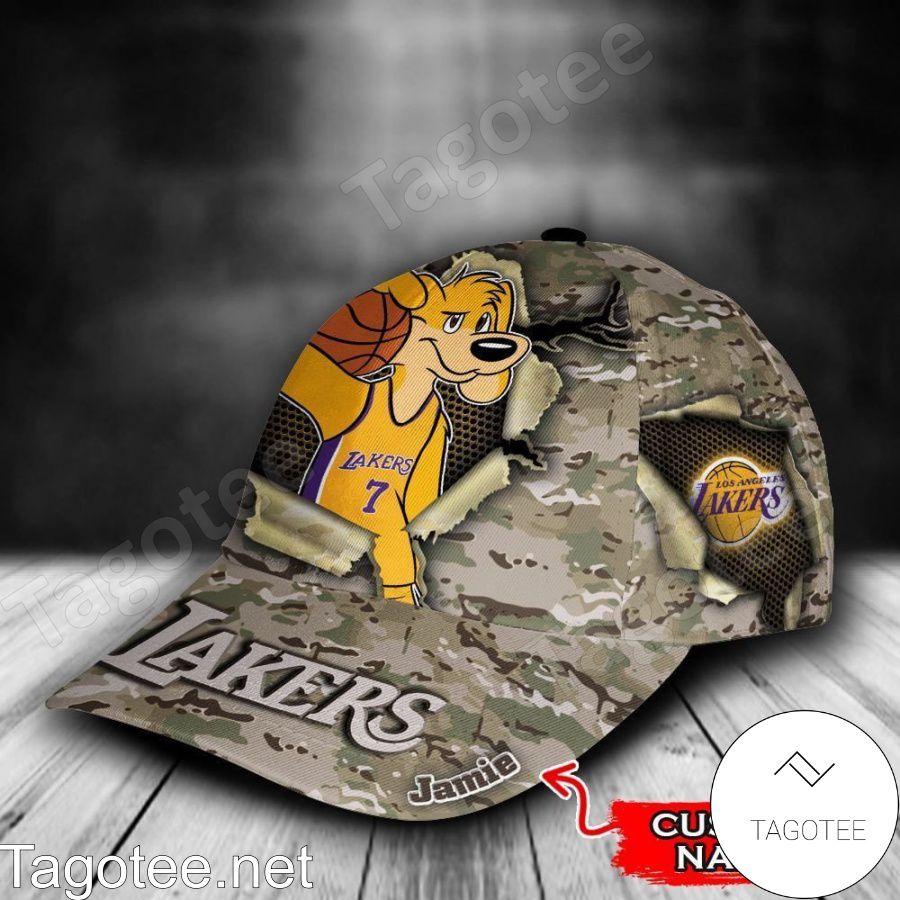 Los Angeles Lakers Camo Mascot NBA Custom Name Personalized Cap a